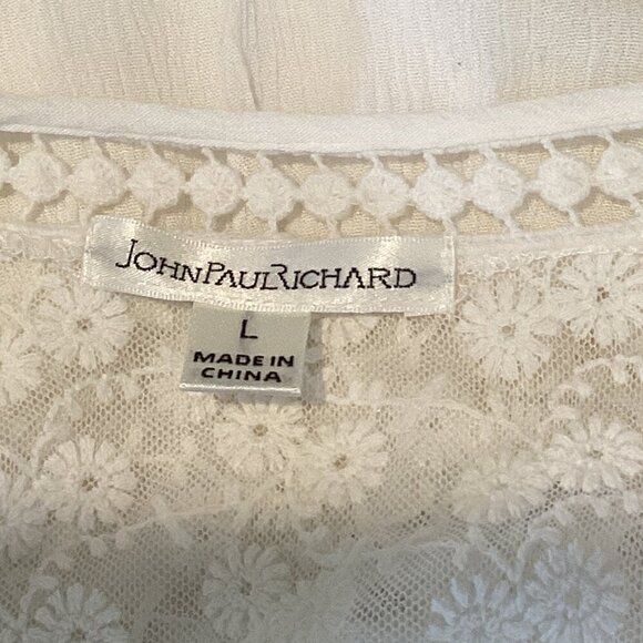 John Paul Richard Raelinn Crochet Detail White BOHO Top Sz L #303C - Picture 6 of 8